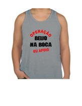 Blusa Camisa Regata Cinza Personalizada Carnaval Estampa Operação Beijo Na Boca Eu Apoio Tecido Poliéster