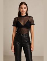 Blusa Camisa Tule Transparência Blogueira Ref 109 Blusa Camisa Tule Transparência Blogueira Ref 109