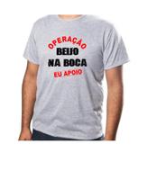 Blusa Camisa Unissex Cinza Personalizada Carnaval Estampa Operação Beijo na Boca Eu Apoio Tecido Poliéster
