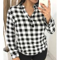 Blusa Camisa Xadrez Feminina Manga Longa Viscose M