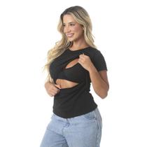 Blusa Camiseta Amamentação Pós Parto Abertura No Peito Básica Feminina