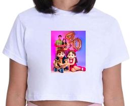 Blusa Camiseta Cropped Infantil Mangas Curtas Personagens Youtubers Maria Clara e JP
