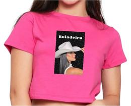 Blusa Camiseta Cropped Mangas Curtas Sertanejo Castela Boiadeira Estampada Cantora