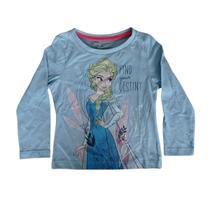 Blusa Camiseta Infantil Manga Longa Azul Frozen Elsa Disney