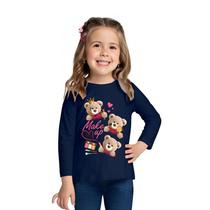Blusa Camiseta Infantil Menina Manga Longa em Cotton Kyly