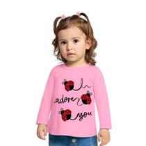 Blusa Camiseta Infantil Menina Manga Longa em Meia Malha Joaninha Kyly