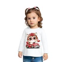 Blusa Camiseta Infantil Menina Manga Longa em Meia Malha Kyly