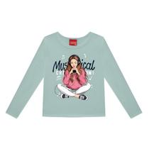 Blusa Camiseta Infantil Menina Manga Longa em Meia Malha Kyly