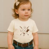Blusa Camiseta Manga Curta Country Infantil Estampa Flechas Country Cowboy Cowgirl Criança Escola