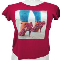 Blusa Camiseta T-shirt Basica Vermelha Manga Curta Estampada Blusa Camiseta T-shirt Basica Vermelha Manga Curta Estampada