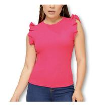 Blusa canelada cavada babado casual feminina