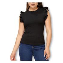 Blusa canelada cavada babado casual roupa feminina