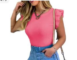 Blusa canelada cavado babado moda fashion