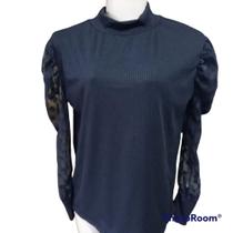 Blusa Canelada com Tule