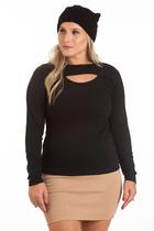 Blusa Canelada Detalhe em Decote Feminino Tiane Preto