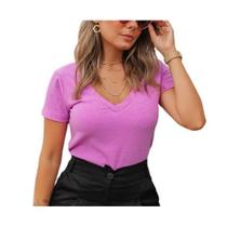 Blusa canelada feminina casual manga curta decote v moda básica