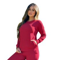 Blusa Canelada Gola Redonda Manga Longa