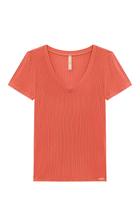 Blusa Canelada Lunender Decote V Laranja Blusa Canelada Lunender Decote V Laranja