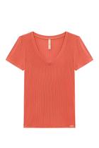 Blusa Canelada Lunender Decote V Laranja