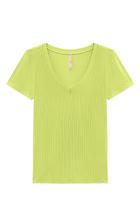 Blusa Canelada Lunender Decote V Verde Blusa Canelada Lunender Decote V Verde