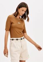 Blusa Canelada Manga Curta Com Bordado Ref. 502BL009036 Lança Perfume Blusa Canelada Manga Curta Com Bordado Ref. 502BL009036 Lança Perfume