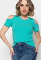 Blusa Canelada Manga Curta Ombro Vazado Verde Salvatore Blusa Canelada Manga Curta Ombro Vazado Verde Salvatore