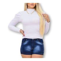 Blusa canelada manga longa bufante gola alta cachepô feminina evangélica