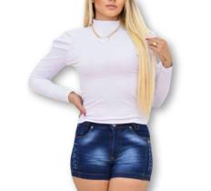 Blusa canelada manga longa bufante gola alta cachepô novidade feminina