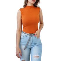 Blusa canelada moda blogueira regata botões no ombro