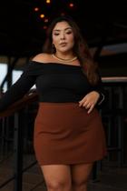 Blusa Canelada Ombro a Ombro Plus Size Manga Comprida Ajustável Blusa De Frio Elegante