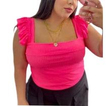 Blusa canelada plus size alça babado feminina