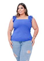 Blusa canelada plus size alça babado moda feminina casual