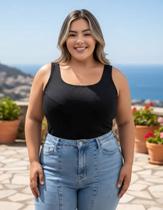 Blusa Canelada Plus Size Feminina Alça Larga Regata Blusa Cavada Verão