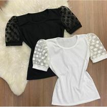 Blusa canelada poá branca Blusa canelada poá branca