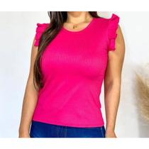 Blusa canelada regata babado super macia confortável feminina estilo