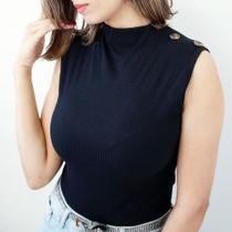 Blusa canelada regata botões no ombro feminina moda - Filó Modas