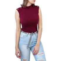 Blusa canelada regata botoes no ombro moda feminina - Filó Modas