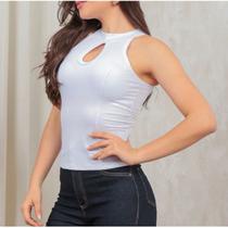 Blusa canelada regata gola alta decote gota moda feminina