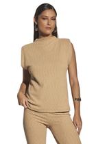 Blusa Canelada Sommer Com Cavas Bege