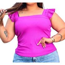 Blusa canelado plus size alça babado tendência feminina