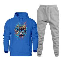 Blusa Canguru Plus Size Moletom Estampada Masculina Com Calça Jogger Lisa Alta Qualidade Quentinho