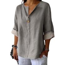 Blusa, cardigã feminina, manga 3/4, manga 3/4, decote em V, cinza, 2GG Blusa, cardigã feminina, manga 3/4, manga 3/4, decote em V, cinza, 2GG
