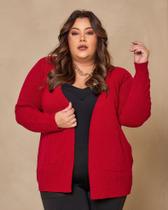 Blusa Cardigan De Frio Com Bolso Plus Size Fio Mousse