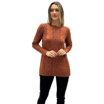 Blusa Carmene de Lã Manga Longa Gola Redonda Feminina