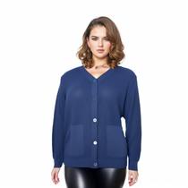 Blusa Casaco Fem Plus Size C/bolso Lã Tricot De Frio 409A