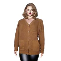 Blusa Casaco Fem Plus Size C/bolso Lã Tricot De Frio 409A