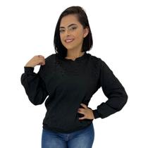 Blusa Casaco Manga Longa Moletinho Feminina Sem Capuz Basica