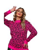 Blusa Casaco Tricô De Onça Manga Longa Blusa Casaco Tricô De Onça Manga Longa