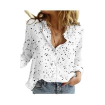 Blusa Casual Elegante De Algodão E Linho Com Manga Longa E Botão Para Mulheres, Camisa Solta Para