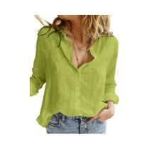 Blusa Casual Elegante De Algodão E Linho Para Mulheres, Manga Longa, Com Botões E Gola, Camisa Solta